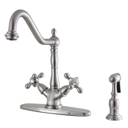 Kingston Brass KS1238AXBS Heritage Deck Mount Kitchen Faucet W/ Brass Sprayer, Nickel KS1238AXBS